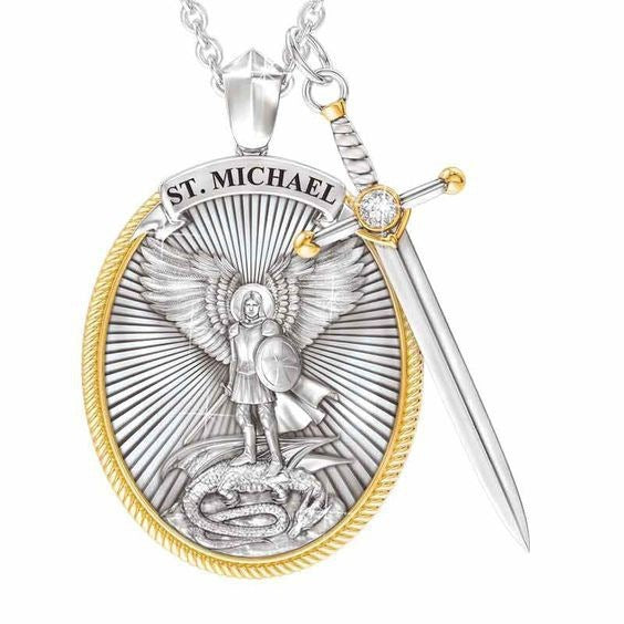 St. Michael Protection Shield Necklace – Guardian Angel Faith Pendant with Sword