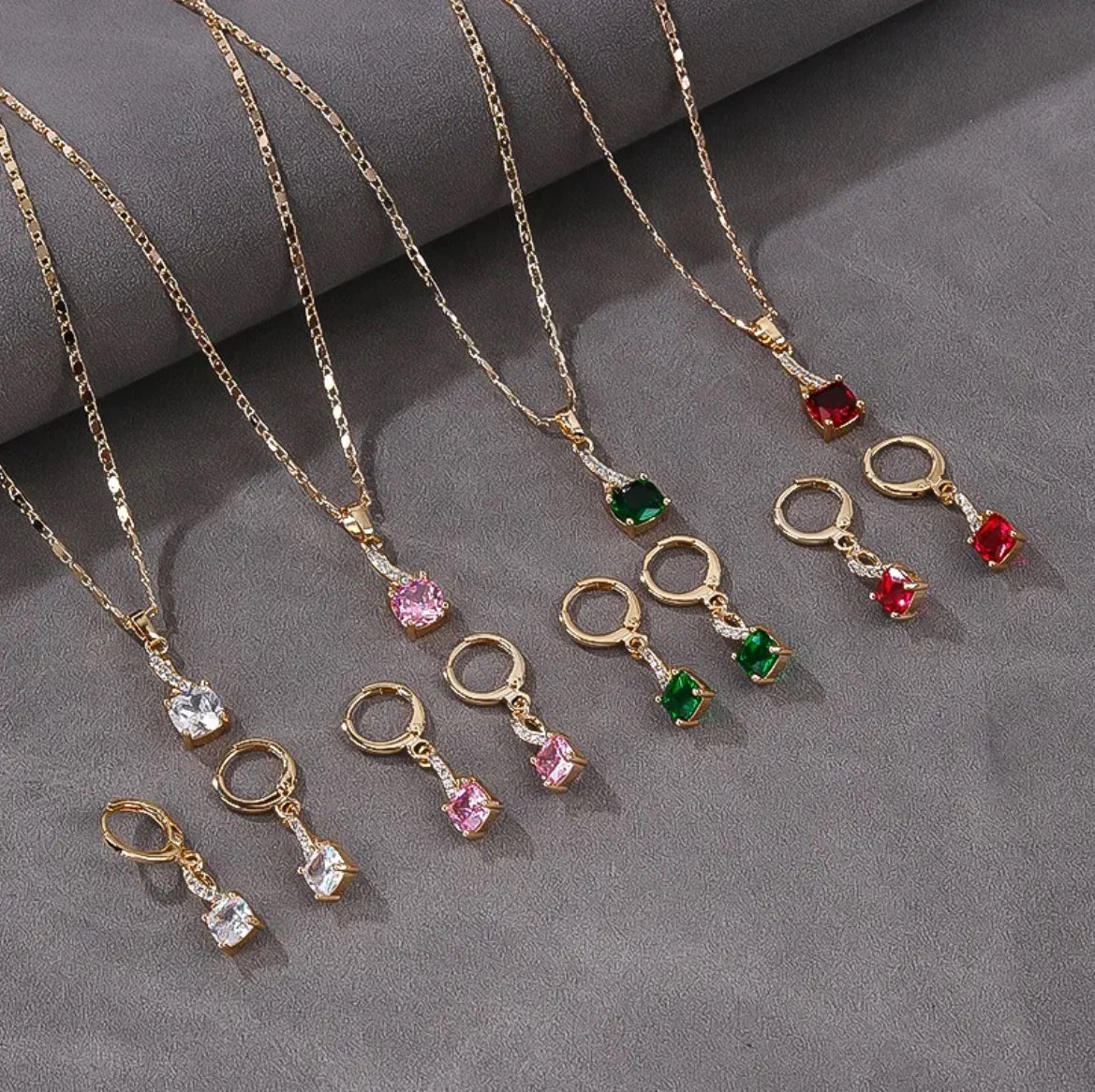 Ladies Luxury 18K Gold Laminated Fine Jewelry Set – Trendy CZ Cubic Zirconia Earrings & Necklace for Elegant Party Wear & Gifts