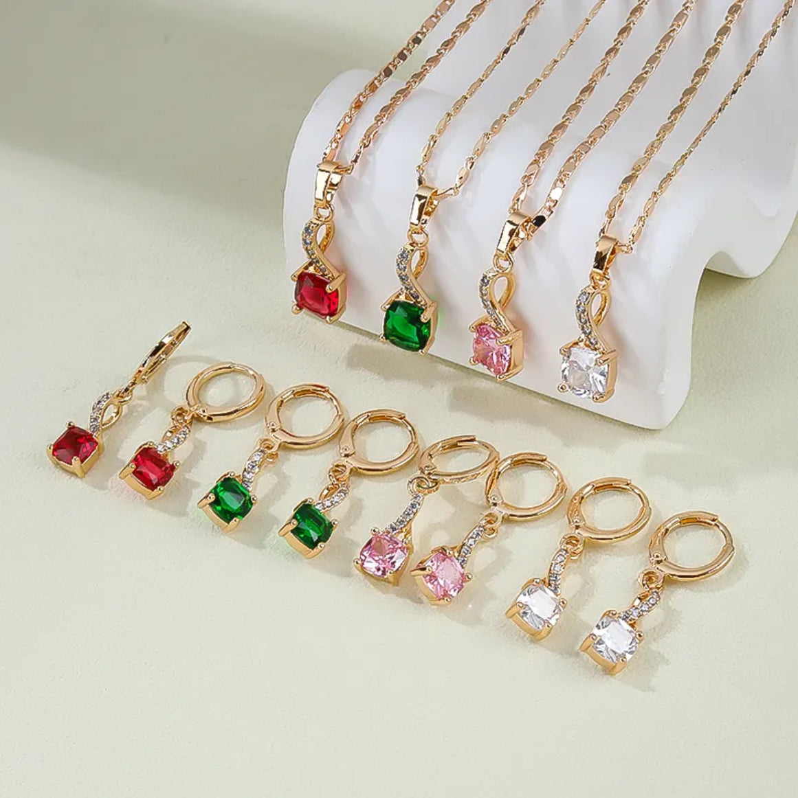 Ladies Luxury 18K Gold Laminated Fine Jewelry Set – Trendy CZ Cubic Zirconia Earrings & Necklace for Elegant Party Wear & Gifts