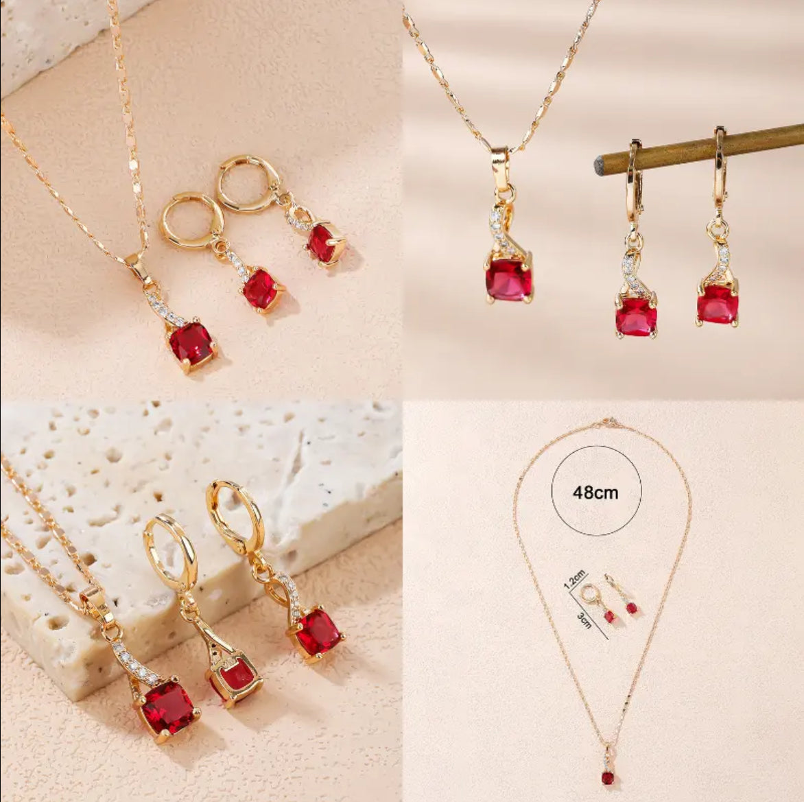 Ladies Luxury 18K Gold Laminated Fine Jewelry Set – Trendy CZ Cubic Zirconia Earrings & Necklace for Elegant Party Wear & Gifts