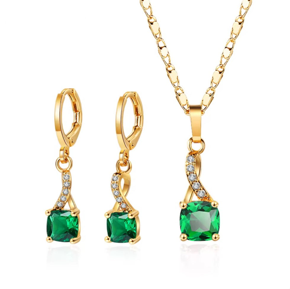 Ladies Luxury 18K Gold Laminated Fine Jewelry Set – Trendy CZ Cubic Zirconia Earrings & Necklace for Elegant Party Wear & Gifts