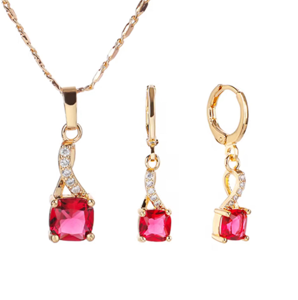 Ladies Luxury 18K Gold Laminated Fine Jewelry Set – Trendy CZ Cubic Zirconia Earrings & Necklace for Elegant Party Wear & Gifts