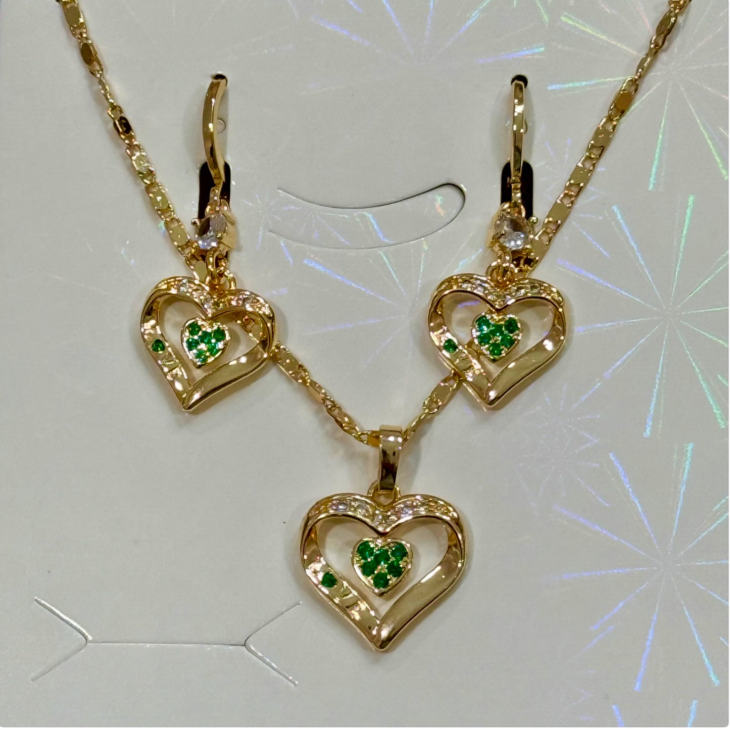 Ladies Luxury 18K Gold Plated Fine Jewelry Set - Heart Zircon Stone Earrings and Necklace Set - Anniversary Birthday Weddings Engagements Love Gift