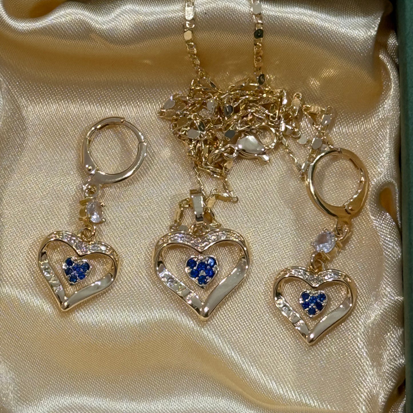 Ladies Luxury 18K Gold Plated Fine Jewelry Set - Heart Zircon Stone Earrings and Necklace Set - Anniversary Birthday Weddings Engagements Love Gift