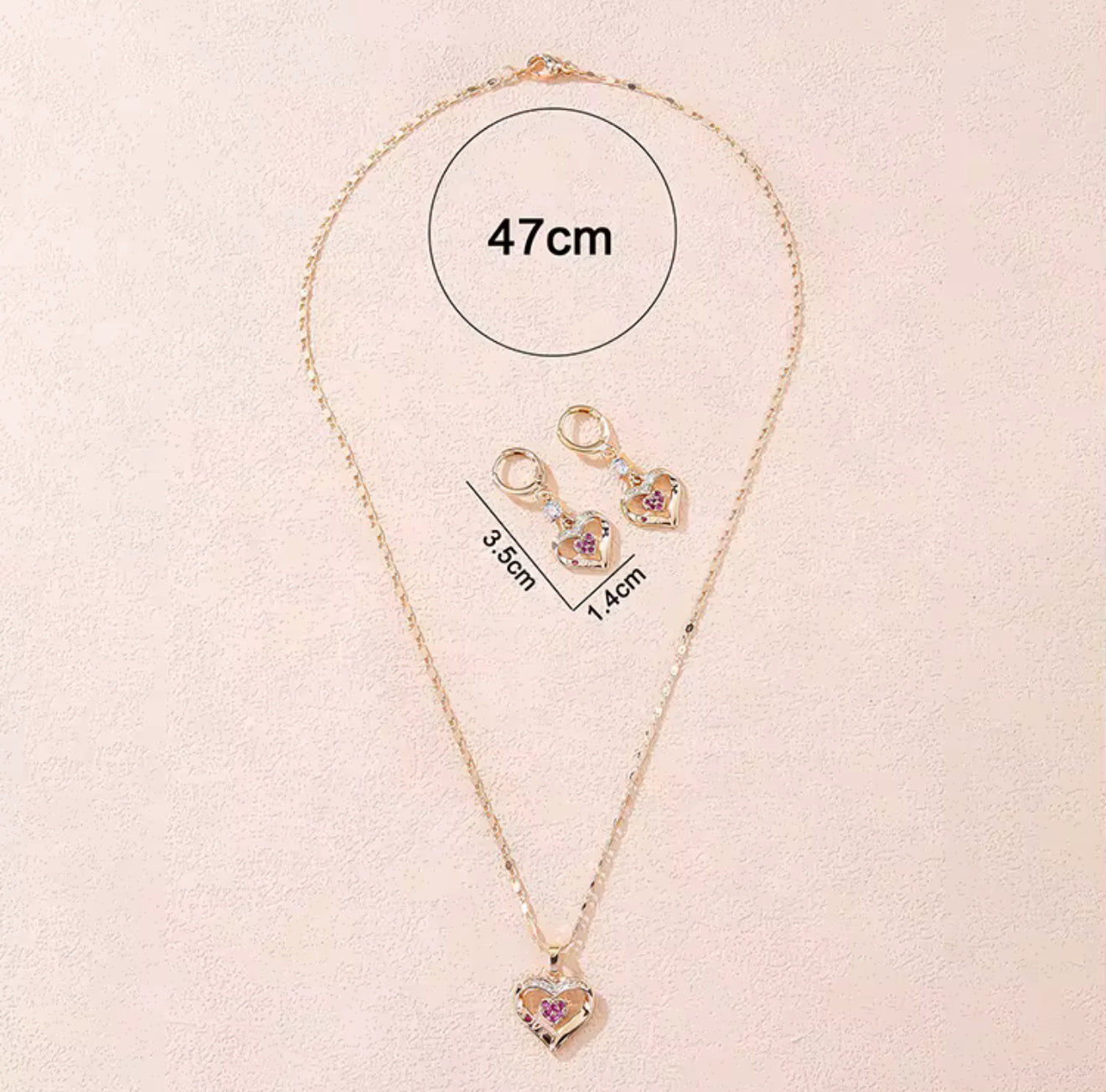Ladies Luxury 18K Gold Plated Fine Jewelry Set - Heart Zircon Stone Earrings and Necklace Set - Anniversary Birthday Weddings Engagements Love Gift