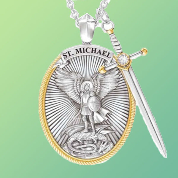 St. Michael Protection Shield Necklace – Guardian Angel Faith Pendant with Sword Design