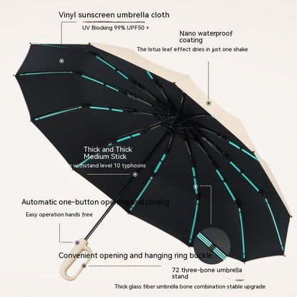 Portable Automatic Vinyl Lightweight Umbrella with Buckle - Plus-Size Cover Windproof Design