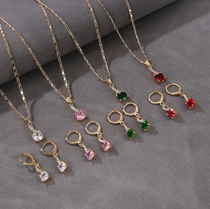 Ladies Luxury 18K Gold Laminated Fine Jewelry Set – Trendy CZ Cubic Zirconia Earrings & Necklace for Elegant Party Wear & Gifts