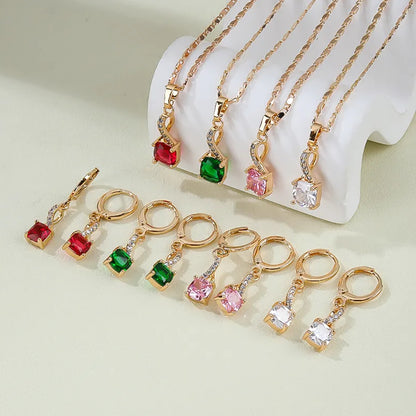 Ladies Luxury 18K Gold Laminated Fine Jewelry Set – Trendy CZ Cubic Zirconia Earrings & Necklace for Elegant Party Wear & Gifts