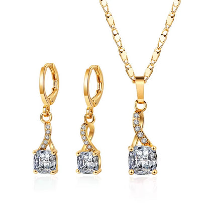 Ladies Luxury 18K Gold Laminated Fine Jewelry Set – Trendy CZ Cubic Zirconia Earrings & Necklace for Elegant Party Wear & Gifts