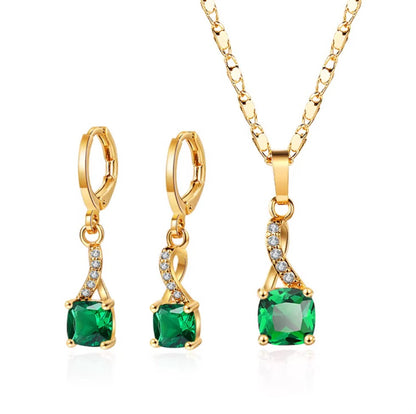 Ladies Luxury 18K Gold Laminated Fine Jewelry Set – Trendy CZ Cubic Zirconia Earrings & Necklace for Elegant Party Wear & Gifts