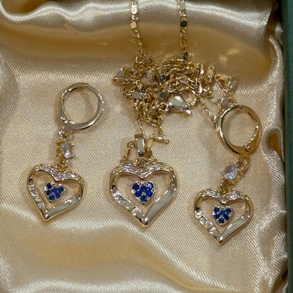 Ladies Luxury 18K Gold Plated Fine Jewelry Set - Heart Zircon Stone Earrings and Necklace Set - Anniversary Birthday Weddings Engagements Love Gift