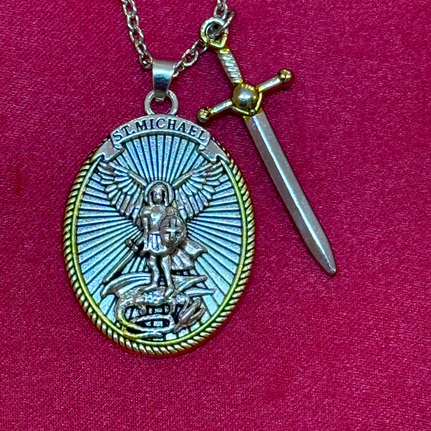 St. Michael Protection Shield Necklace – Guardian Angel Faith Pendant with Sword