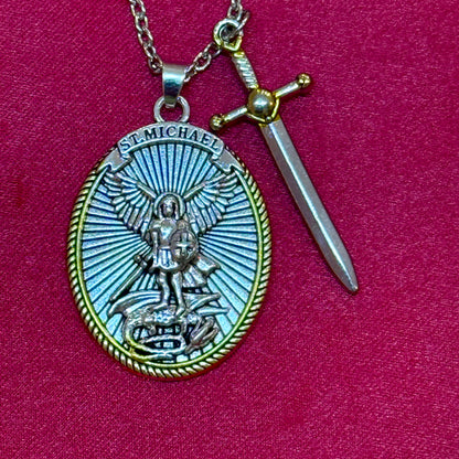 St. Michael Protection Shield Necklace – Guardian Angel Faith Pendant with Sword
