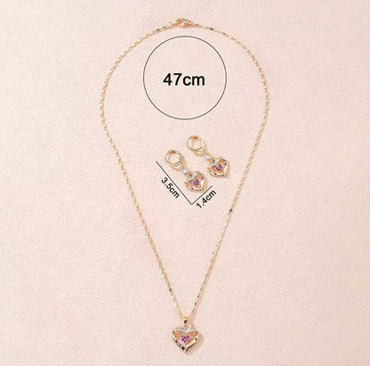 Ladies Luxury 18K Gold Plated Fine Jewelry Set - Heart Zircon Stone Earrings and Necklace Set - Anniversary Birthday Weddings Engagements Love Gift