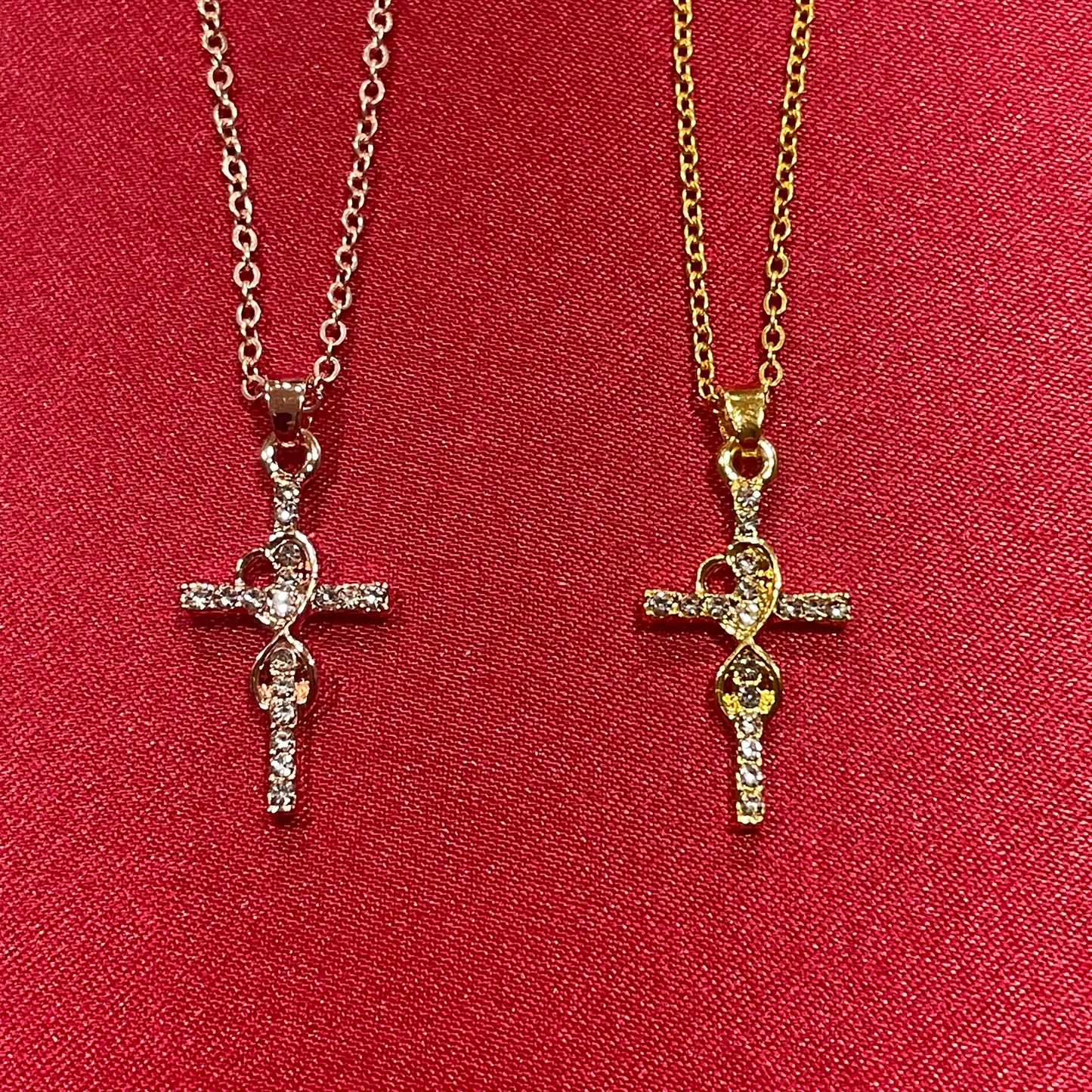 Diamond Accented Cross Pendant Necklace in Gold & Rose Gold - Elegant Faith-Inspired Jewelry