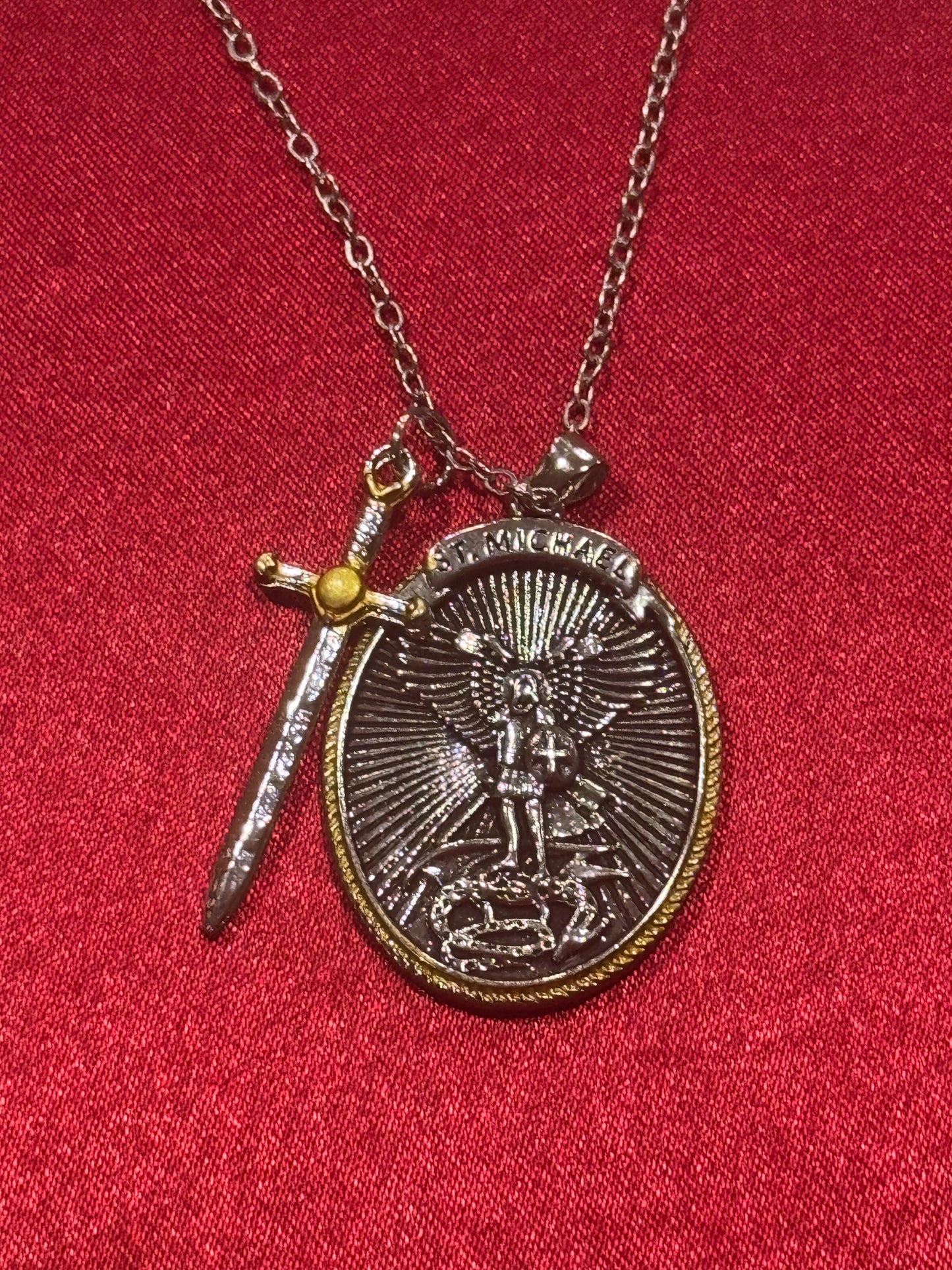 St. Michael Protection Shield Necklace – Guardian Angel Faith Pendant with Sword Design