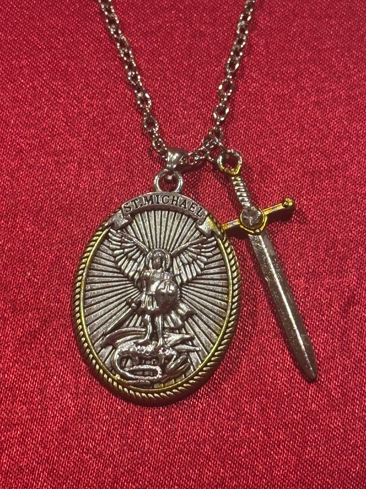 St. Michael Protection Shield Necklace – Guardian Angel Faith Pendant with Sword Design