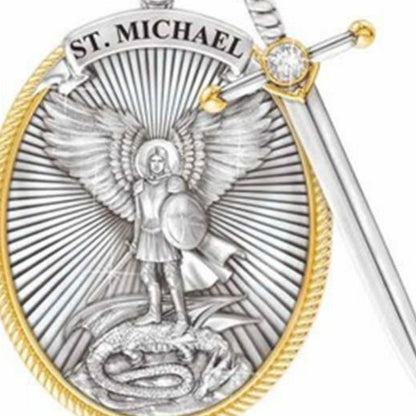 St. Michael Protection Shield Necklace – Guardian Angel Faith Pendant with Sword Design