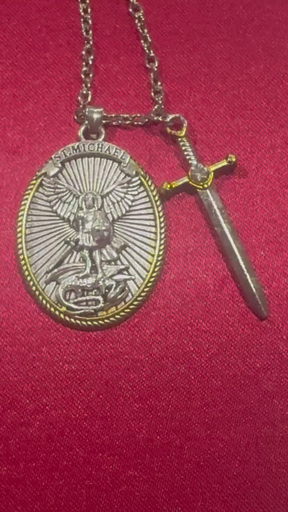 St. Michael Protection Shield Necklace – Guardian Angel Faith Pendant with Sword Design